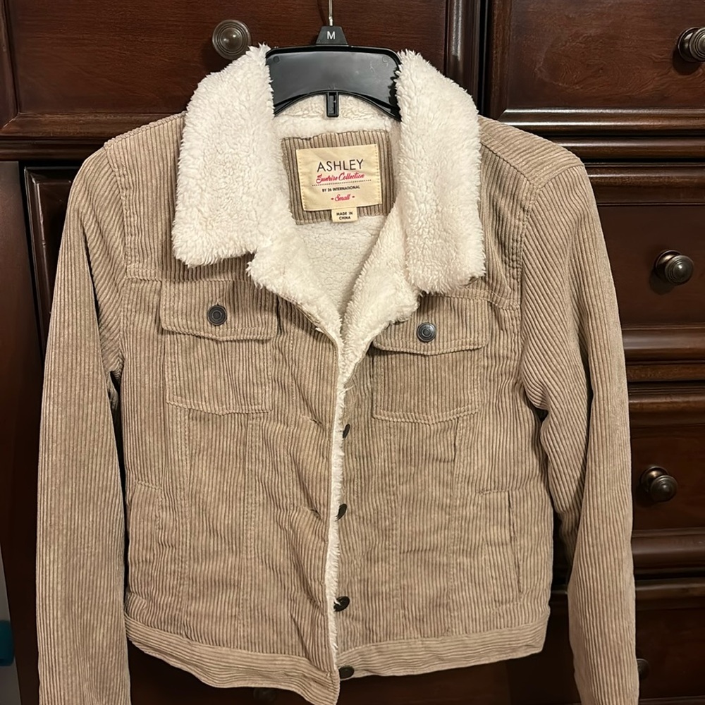 Ashley By 26 International Women's Beige Corduroy Jacket with Sherpa Collar
